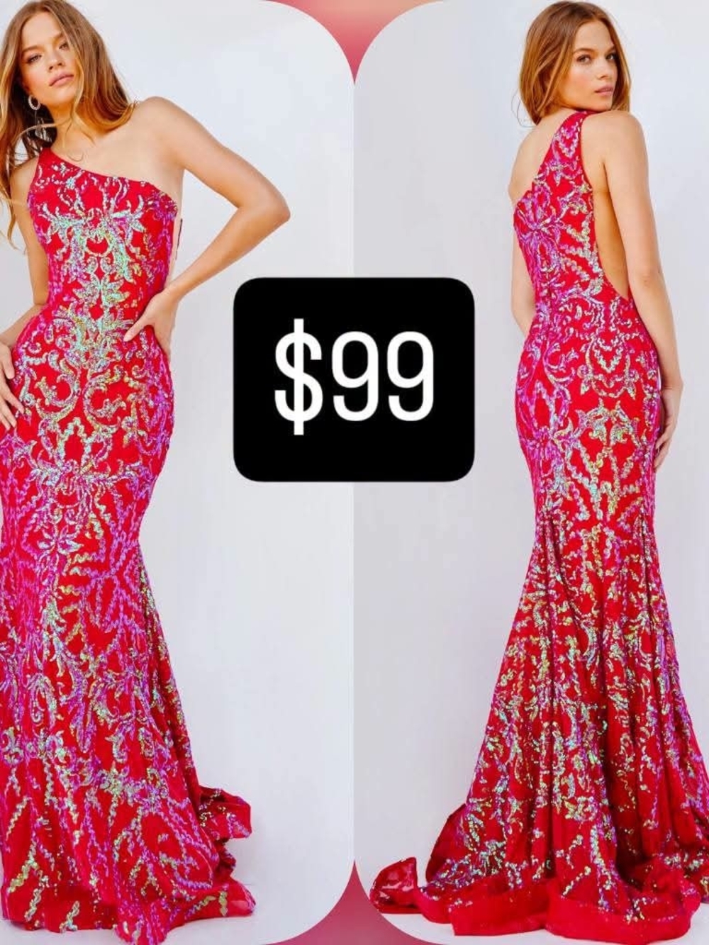 Jovani Red One-Shoulder Sequin Mermaid Gown